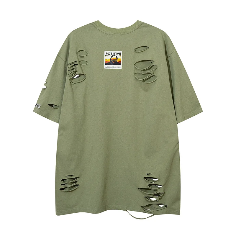 

Футболка мужская Свободная с дырками, модная парная рубашка с коротким рукавом, топ оверсайз из чистого хлопка, весна-лето