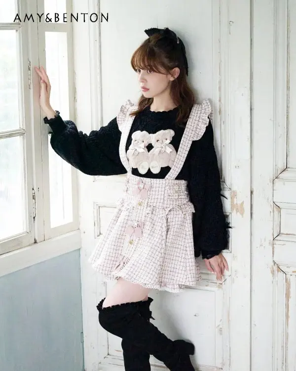 

Осенне-зимняя короткая юбка в японском стиле милая клетчатая юбка для девушек твидовая Съемная юбка подвязка