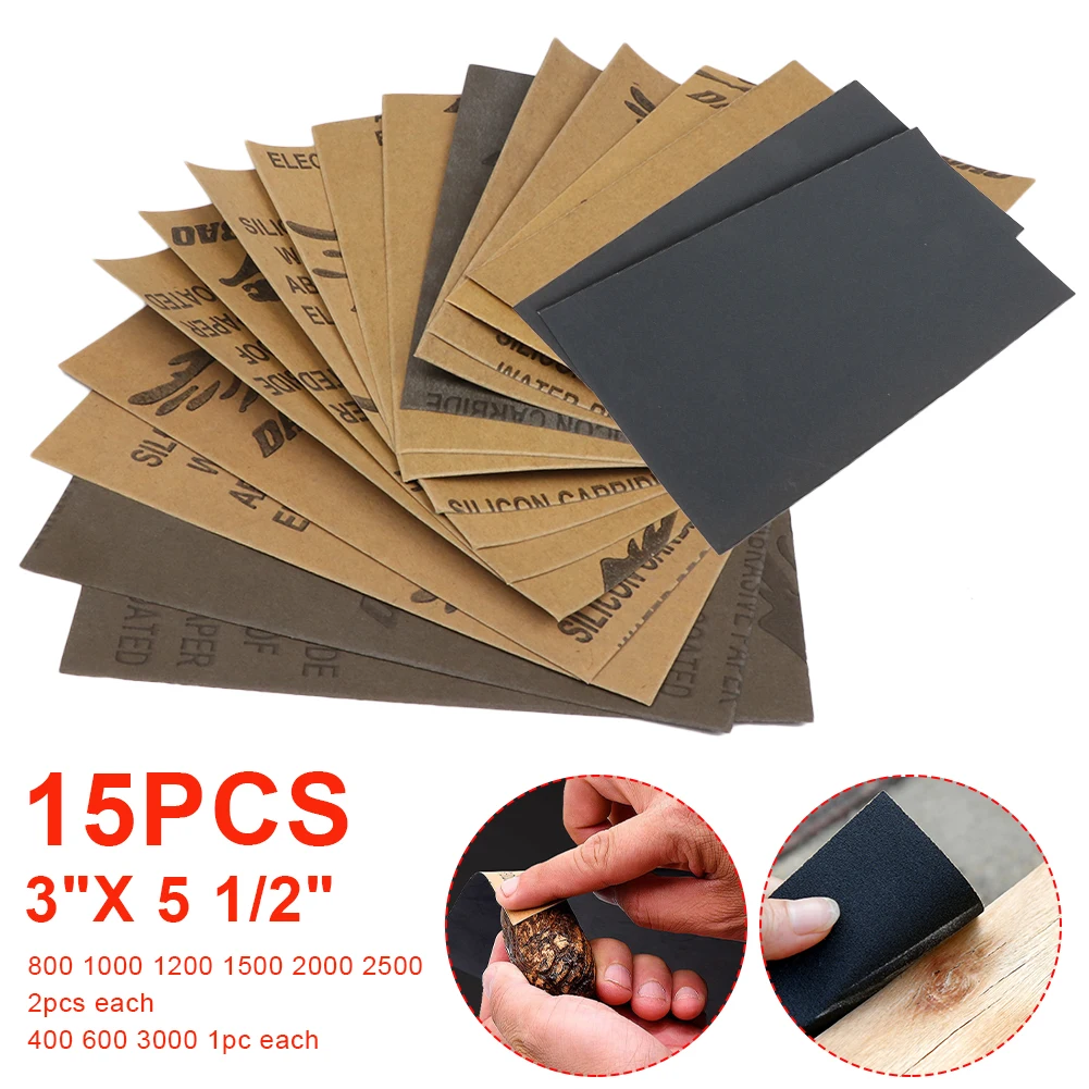 

15Pcs Sandpaper 400 600 3000 800 1000 1200 1500 2000 2500 Grit Sand Paper Water/Dry Sanding Paper Glass Polishing Abrasive Tools