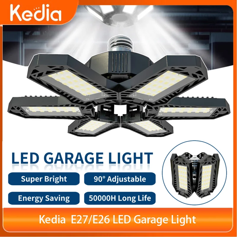 

Kedia LED Garage Light E27/E26 Adjustable 6 Panels Lamp Deformable Ceiling Light For Garage Workshop Storage Warehouse Lighting