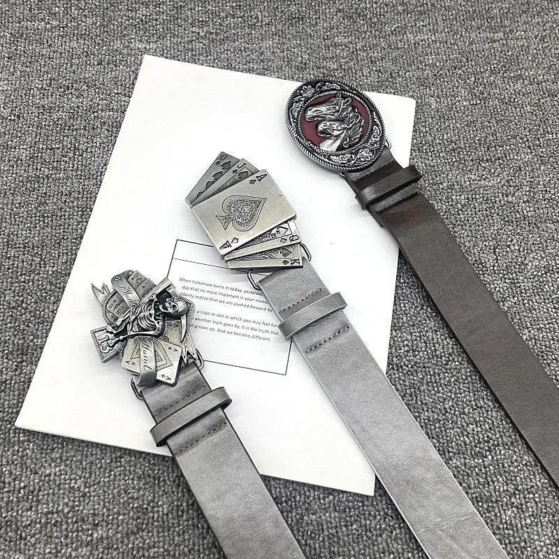 wa klamra do pokera pas kowbojski hip-hopowy pasek z głową ducha dla kobiet mężczyzn minimalistyczny dekoracyjny akcesoria dżinsów