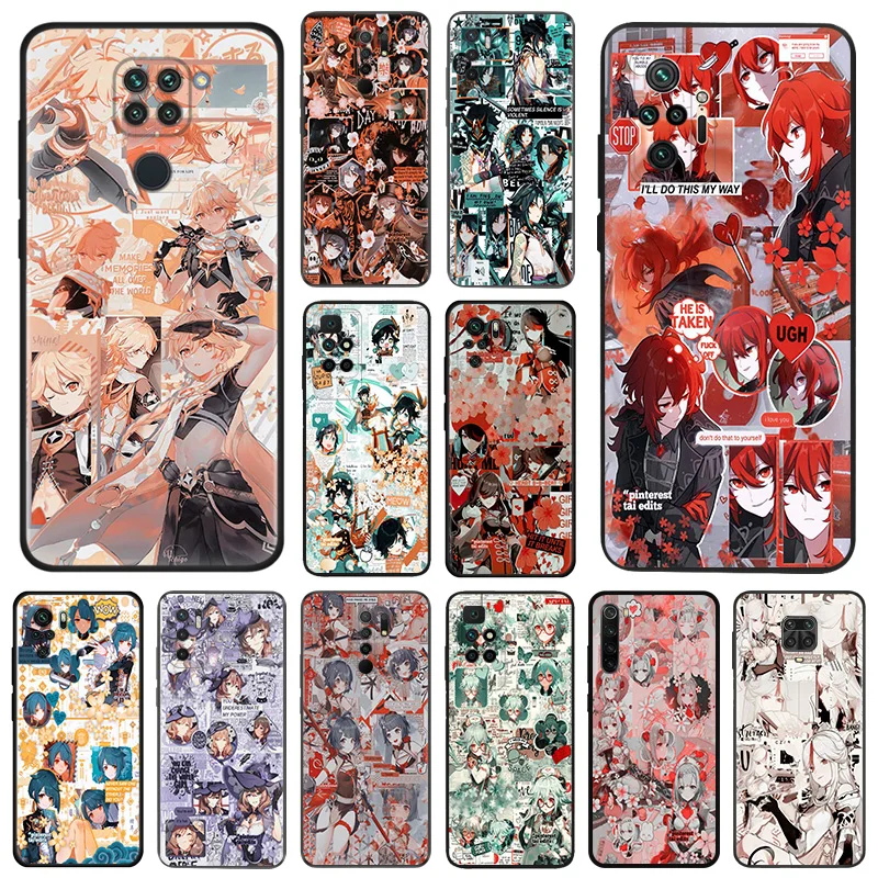 Матовые чехлы для телефонов Redmi 9 9A 9C 9T K40 K60 A3 A2 A1 Plus Note 9s 8T 7 8 Pro A3X Genshin ударный черный