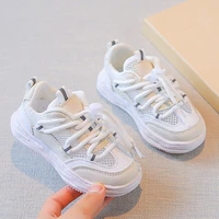 boys sport shoes 2022 spring and summer new baby soft sole childrens fashion mesh lace up breathable kids girls white shoes pu
