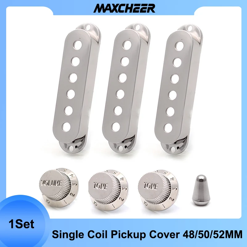 

1set Single Coil ST Electric Guitar Pickup Cover with Volume Tone Control Knob and Switch Tip Silver Guitar Pickup Holder Case