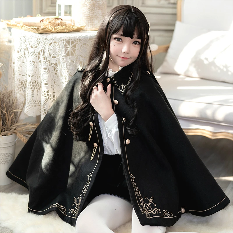 

Japanese Anime Girl Autumn/winter Cool Night Earl Handsome Embroidered Dovetail Cape Thickened Coat Lolita Cloak Loli Top