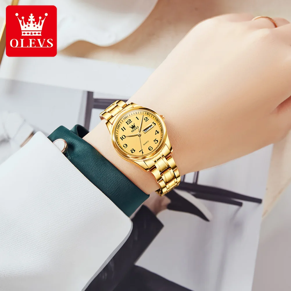 OLEVS Business Fashion Golden Watch for Women Luxury Waterproof Stainless Steel Woman Quartz Wrist Watches 5567 Ladies Clock