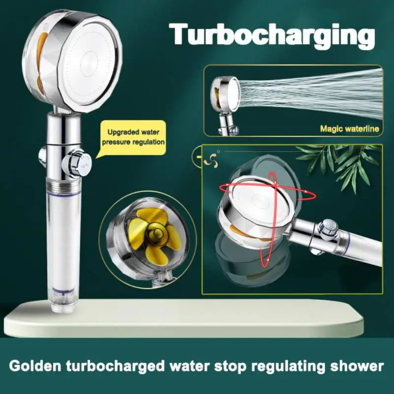 

Rain Shower Head Water Saving Flow 360 Degrees Rotating With Small Fan ABS Rain High Pressure Spray Nozzle Bathroom Accessories