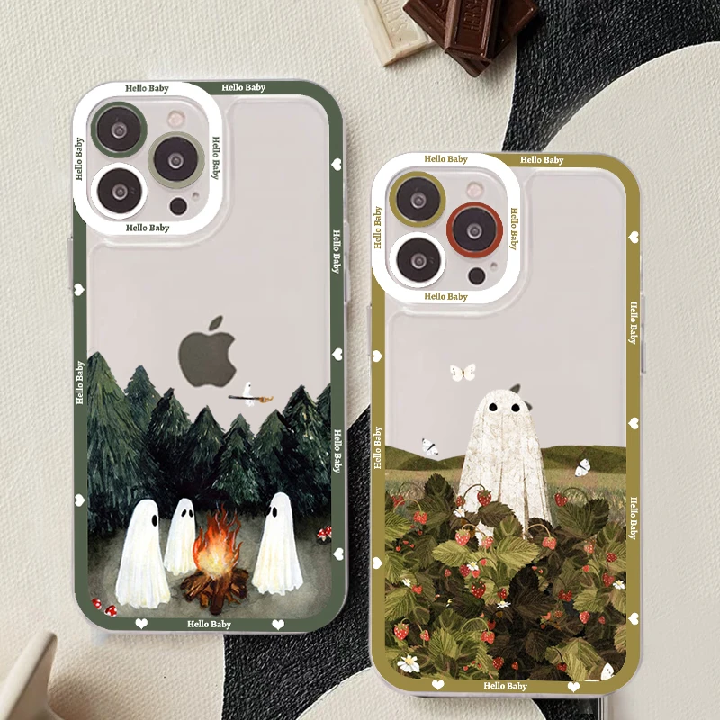 

Cute Ghost Phone Case For iPhone 14 13 12 11 Pro Max Mini X Xs XR 6 7 8 Plus SE 2020 Transparent Case