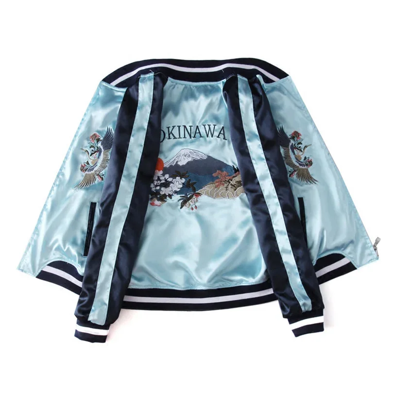 

2023 Spring New Double Sided Satin Baseball Women Bomber Female Embroidery Coat Streetwear Casual Jackets