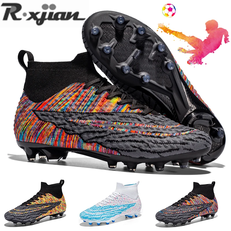 R.xjian High Ankle Soccer Shoes Men 32-46 Large Size TF/FG  Outdoors Training Football Boots Non-slip Indoor Cleats Kids