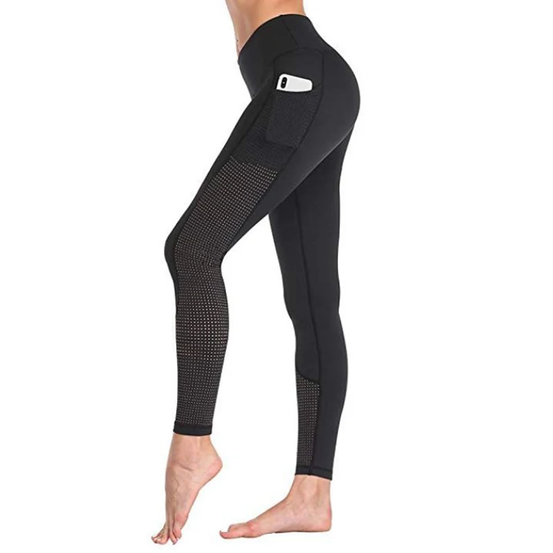 2023 New Pocket Solid Sport Yoga Pants High Waist Mesh Sport Leggings Fitness Women Yoga Leggings Training Running Pantalones XL