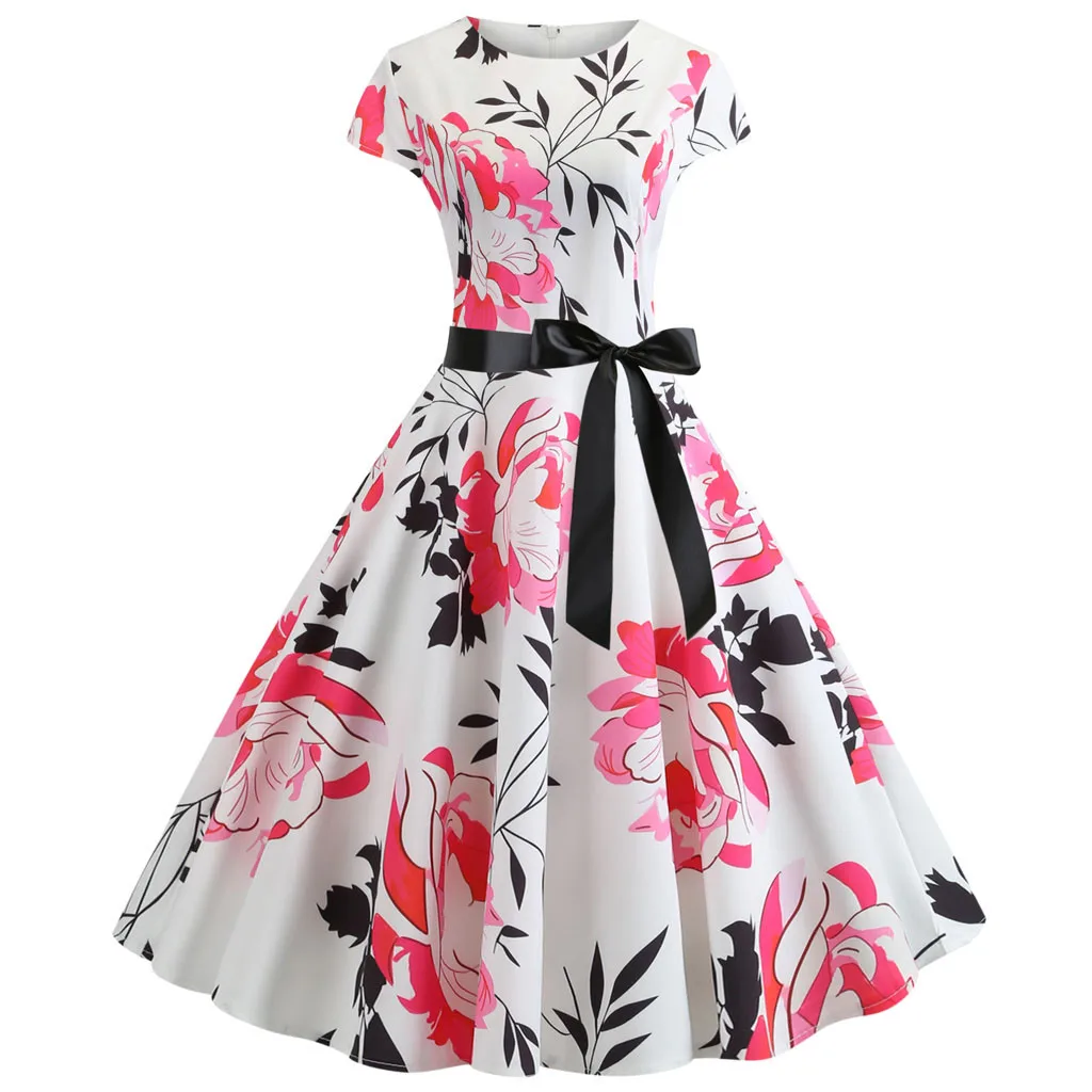 

Женское винтажное платье-туника с коротким рукавом, с принтом