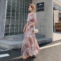 2022 new summer womens wear party personality sexy and slim flower v neck puff sleeve dress chiffon skirt 2023 french