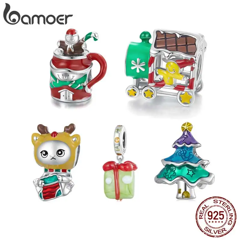 

Bamoer 925 Sterling Silver Christmas Collection Snowman Bead Christmas Tree Gift Pendant Charms for Women Christmas Gift Jewelry