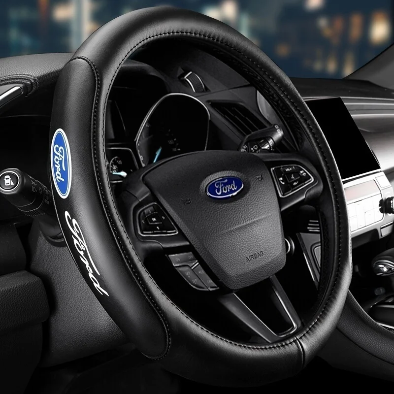 

Кожаный чехол на руль автомобиля Ford для Ford Focus Mondeo Fiesta Transit Explorer F-150 Ranger Kuga Edge Fusion MK2 MK3 Car