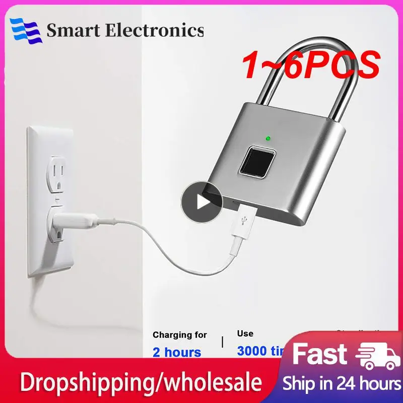 

1~6PCS Keyless USB Charging Door Lock Fingerprint Smart Padlock Quickly Unlock Zinc Alloy Metal Self-imaging Chip 10