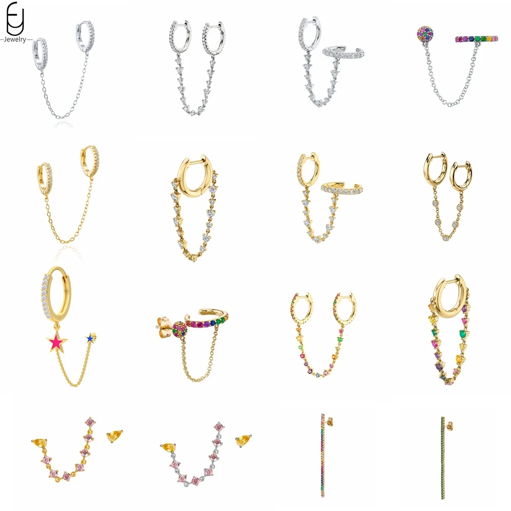 

925 Sterling Silver Needle Premium Crystal Tassel Hoop Earrings for Women Fashion Chain Ear Clips Wedding Luxury Jewelry Gifts