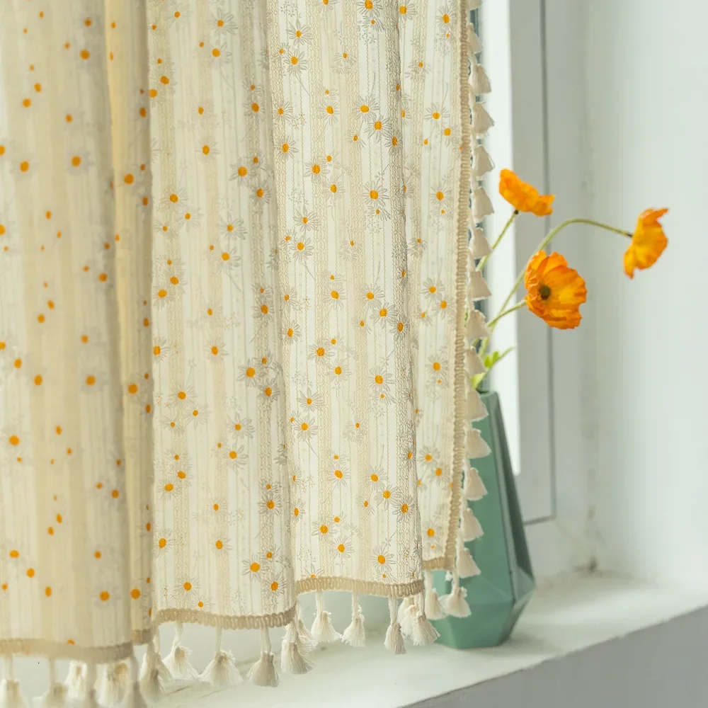 (071) Finished Pure Cotton Kitchen Short Curtain Floating Window Half