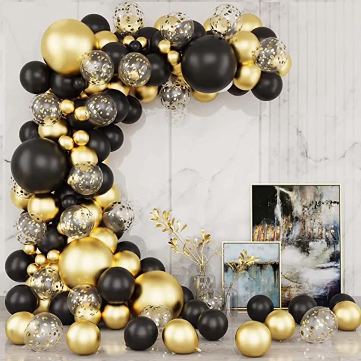 

NEW2023 Black Gold Balloon Garland Arch Confetti Latex Baloons Graduation Happy 30th 40th 50th Birthday Party Decor Adults Baby