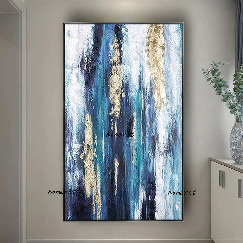

Large Modern Blue Gold Abstract Canvas Art Oil Painting Wall Art Pictures For Living Room Home Decor Wall Paintings Artwork Gift