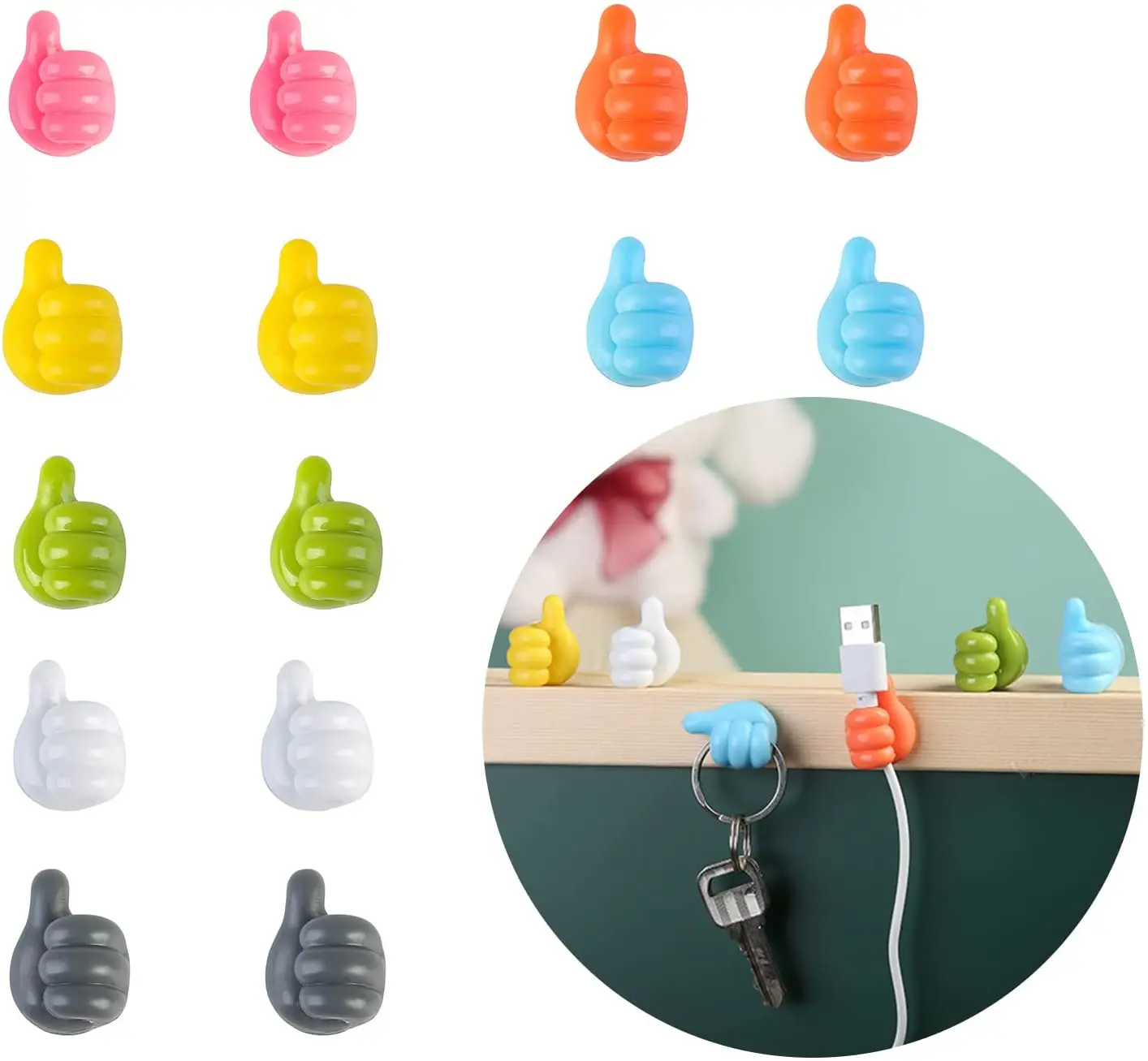 

Multifunctional Clip Cable Holder Thumb Hooks Wire Organizer Wall Hooks Hanger Strong Wall Storage Holder For Kitchen Bathroom