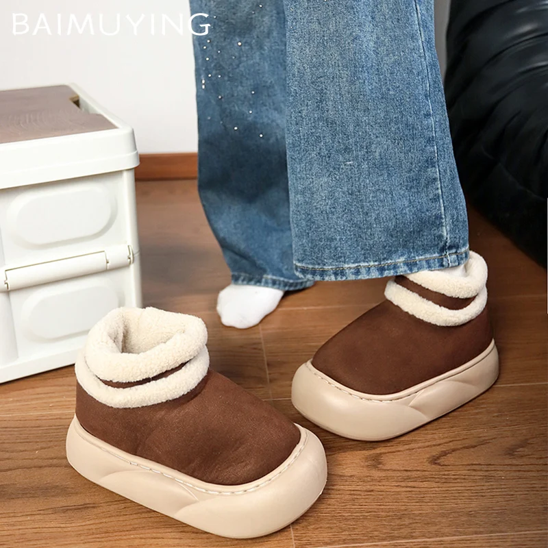 Зимние женские зимние ботильоны на меховой платформе замшевые короткие плюшевые