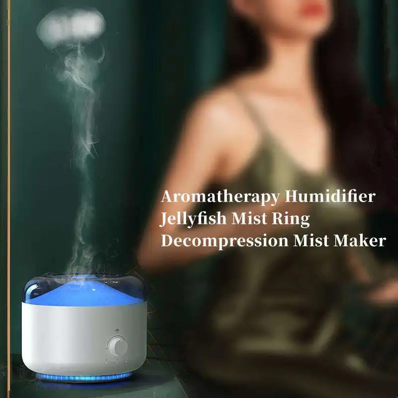Smart 1.3L Jellyfish Smoke Ring Ultrasonic Home Air Humidifier Aroma Diffuser Desktop Colorful Night Light Air Purifier