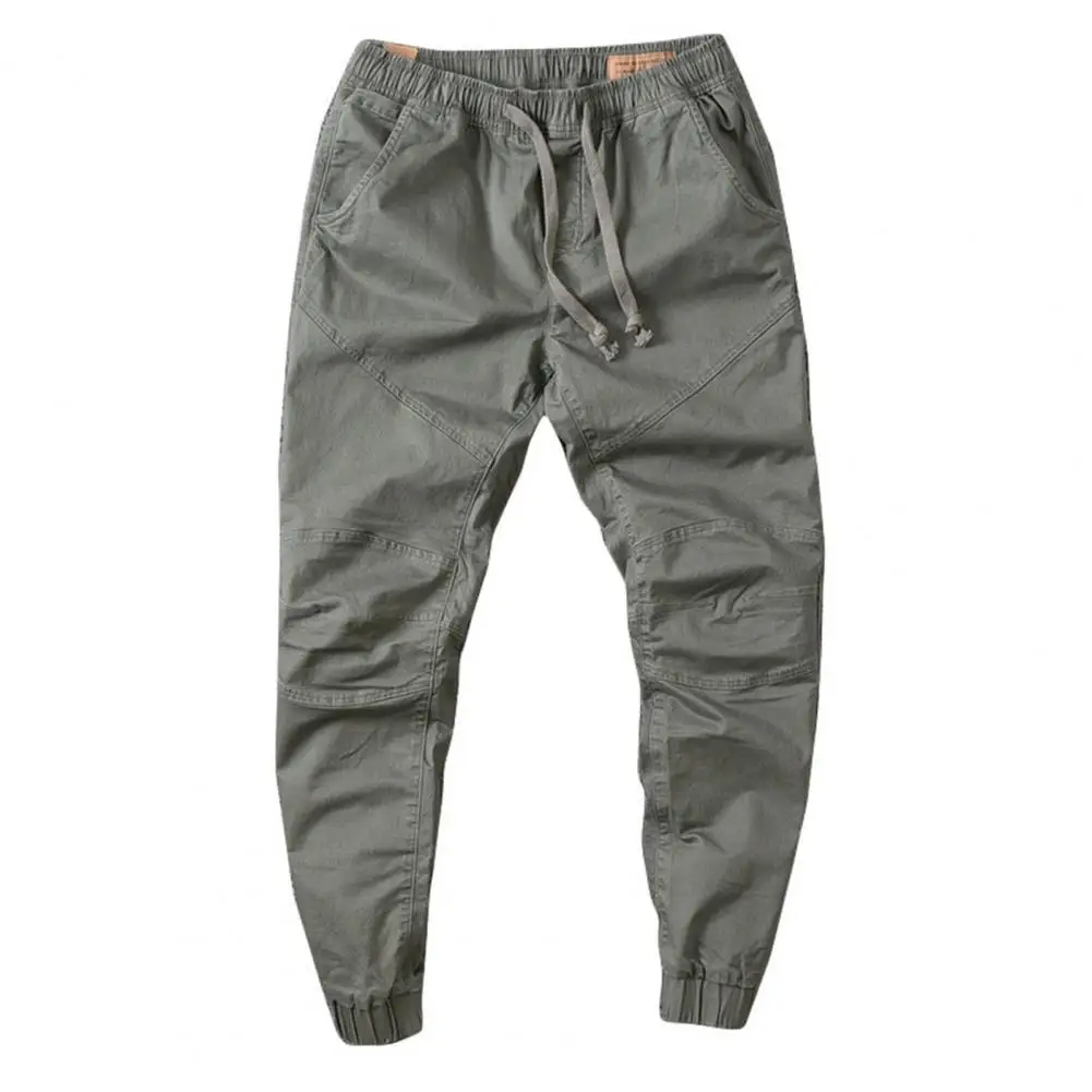 

Men Cargo Pants Solid Color Drawstring Casual Vintage Cropped Trousers for Daily Wear