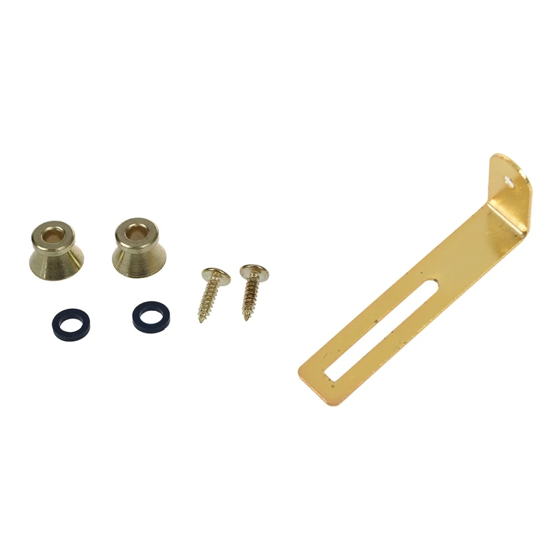 

2 X Electric Acoustic Guitar Bass Strap Button Screw Lock Pins Pegs Pads - Gold & 2X Pickguard Bracket Mounting Screws