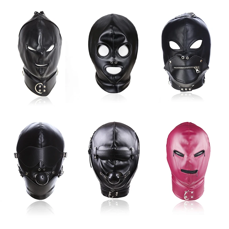 

Leather Alternative Slave Fully Closed Mouth Plug Head Exposed Mouth Zipper Head Mask Bound Mask Erotic Bdsm Sexy Toys for Adult