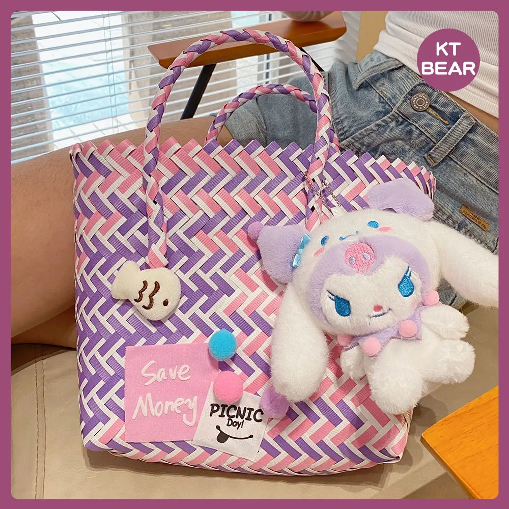 

Sanrios Hello Kitty Kuromi My Melody Kirby Tote Pouch Bag Kawaii Cinnamoroll Hand Knitting Multiple Styles Handbag Cartoon Bag