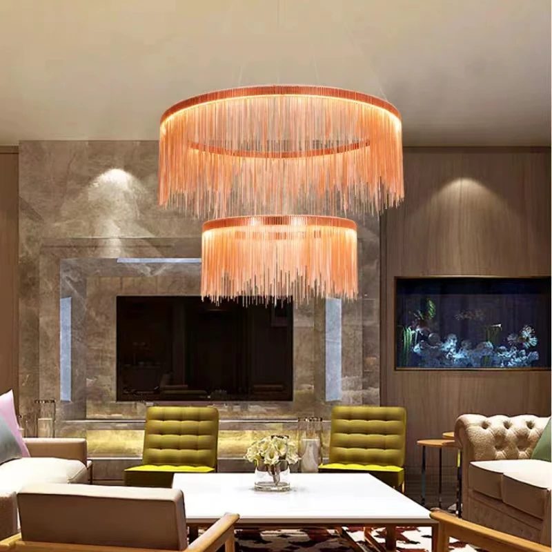 

Nordic Minimalist Creative Personality Living Room Dining Restaurant Strip Villa Home Engineering Tassel Aluminum Pendant Lights