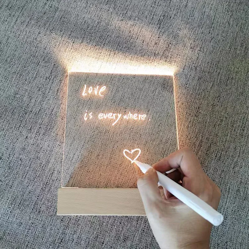 Acrylic DIY LED Night Light Creative Message Board Lamp with Pens USB LED Desk Lamp Note Daily Moment With Wood Stand Holder