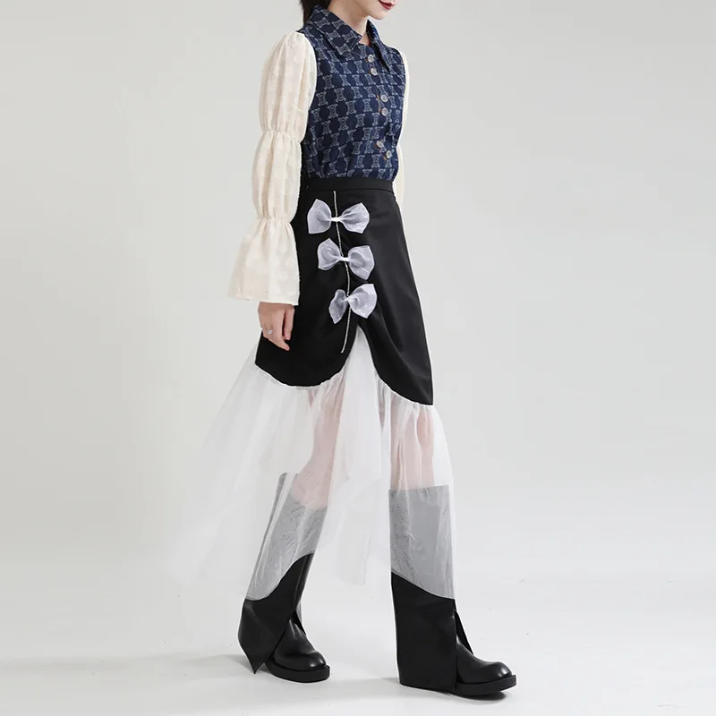 

Женская Асимметричная юбка-годе средней длины, однотонная облегающая сетчатая юбка с бантом, весна-лето 2022