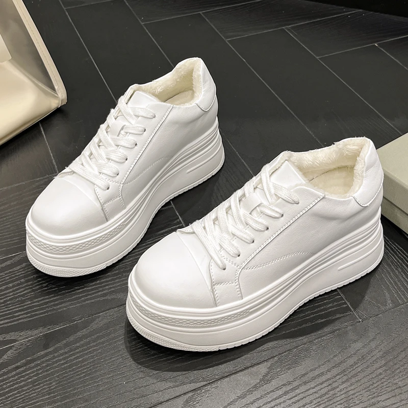 

Casual Woman Shoes Winter Brand Vulcanized Shoes for Warm and Comfortable Outdoor Sports Shoes Genuine Leather Increased 7Cm