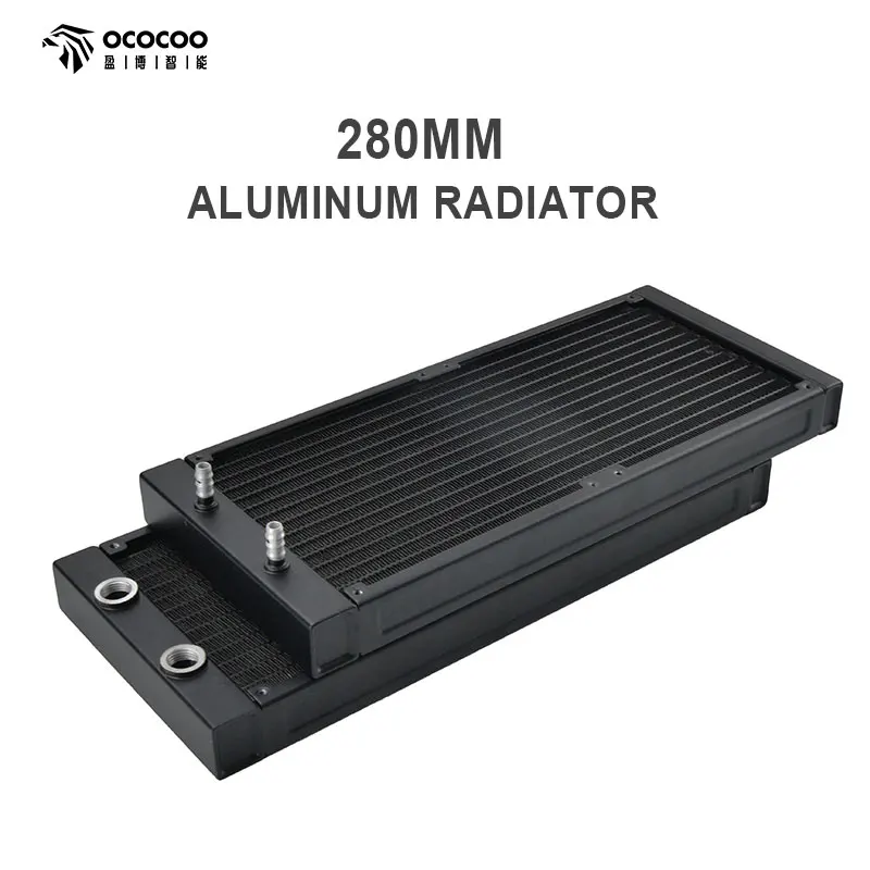 

OCOCOO 280mm Aluminium Radiator Black G1/4 Thread N6 Fixed Nozzle Suitable 140mm Fan Computer Water Cooling System DIY Fittings