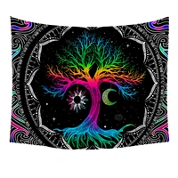 trippy psychedelic tree of life tapestry mandala sun moon wall hanging blanket aesthetic witchcraft tapestries for home decor