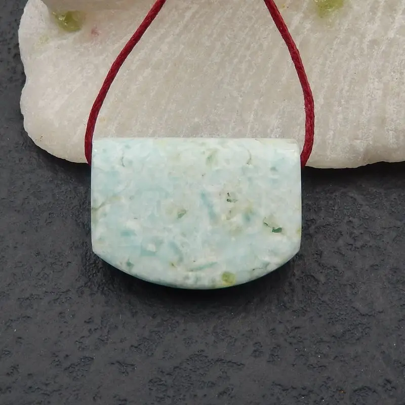 Semiprecious Stone Necklace Natural Larimar Handmade Fashion Jewelry Pendant Bead 27x20x11mm 10g