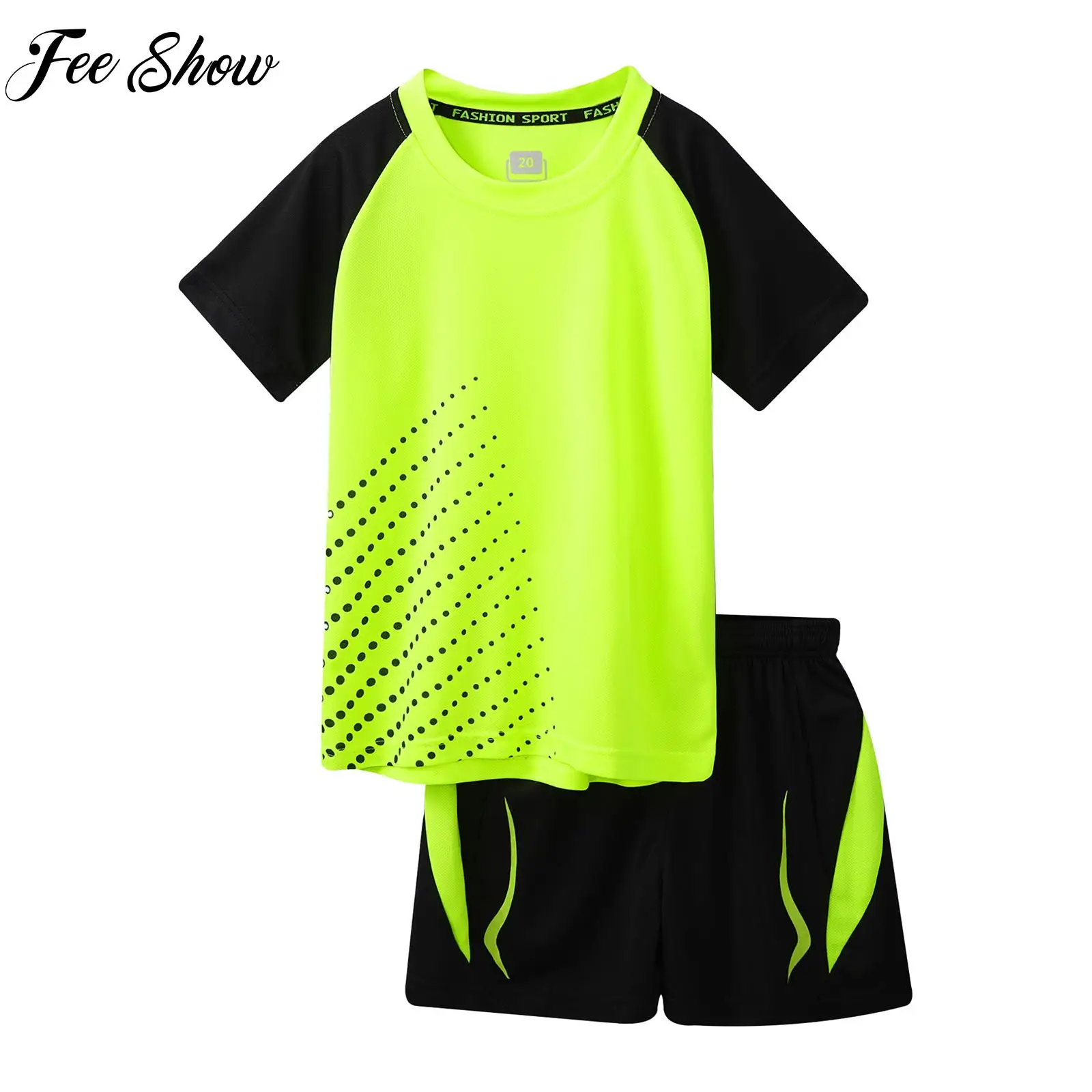 

Kids Boys Girls Quick-Drying Sports Set Football Running Uniform Dots Printed Short Sleeve T-shirt with Drawstring Sports Shorts