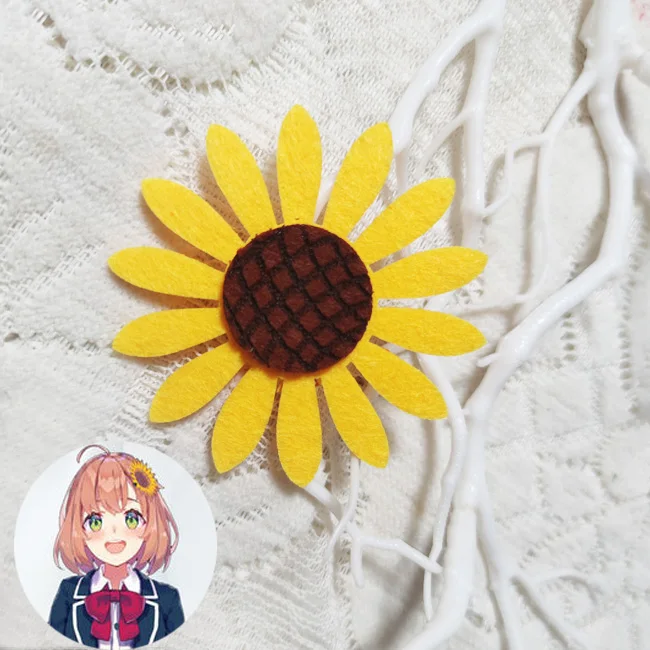 Vtuber Honma Himawari Косплей Заколка для волос с узором подсолнуха Булавки для волос Аниме-шпилька Аксессуар для костюма на Хэллоуин.