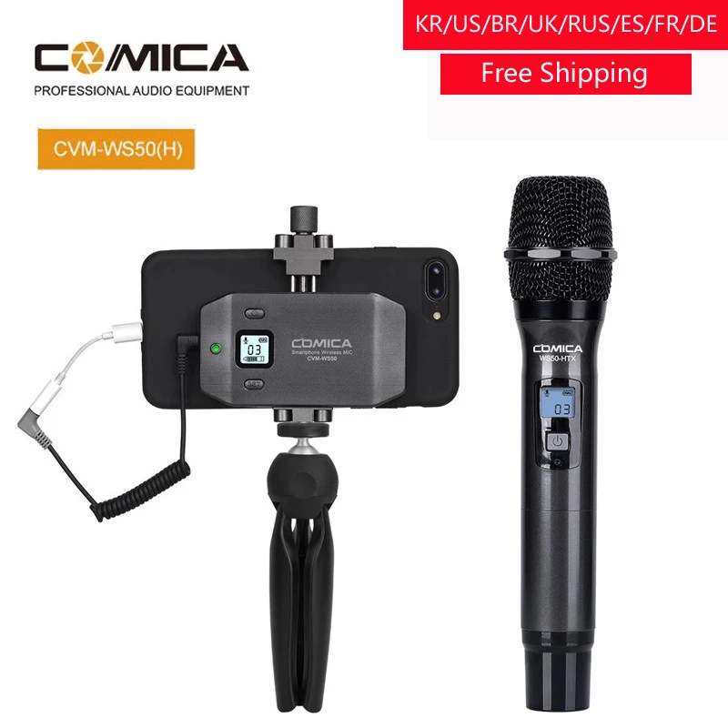 

COMICA CVM-WS50H WS50 Multi-Channels Smartphone Wireless Microphone with Hand-held Transmitter 6 Channels 60m Working Distance