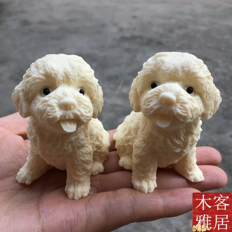 

Украшение для щенка из слоновой кости, кукла, пудель, декоративные милые поделки, креативный подарок для девочек, Китайская собачка знака зо...