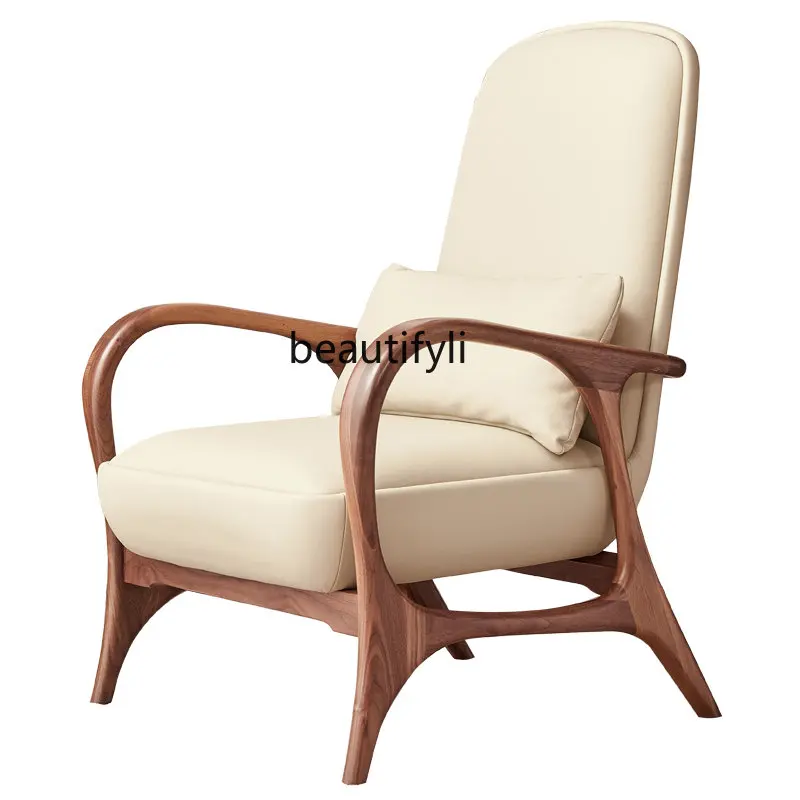 

zq North American Black Walnut Solid Wood Living Room Couch Bedroom Leather Lounge Chair Home Recliner Italian Style
