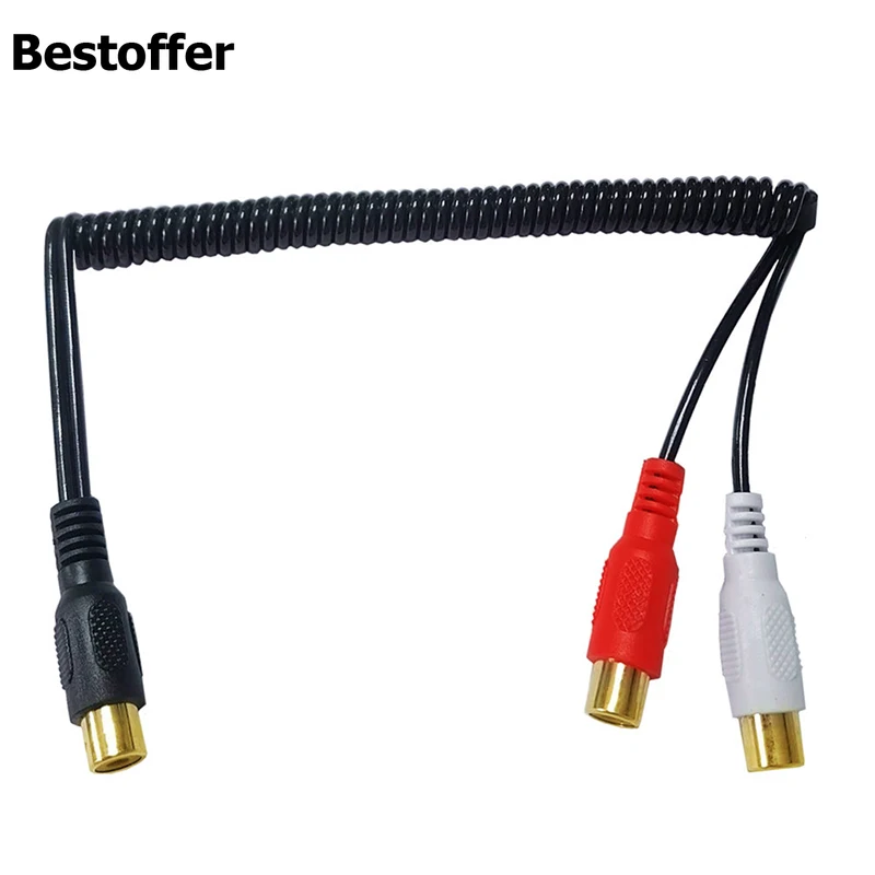 80cm RCA to 2RCA Male&Female Coiled Spiral Connect Cable For DVD/VCR/HDTV Stereo Audio Cable