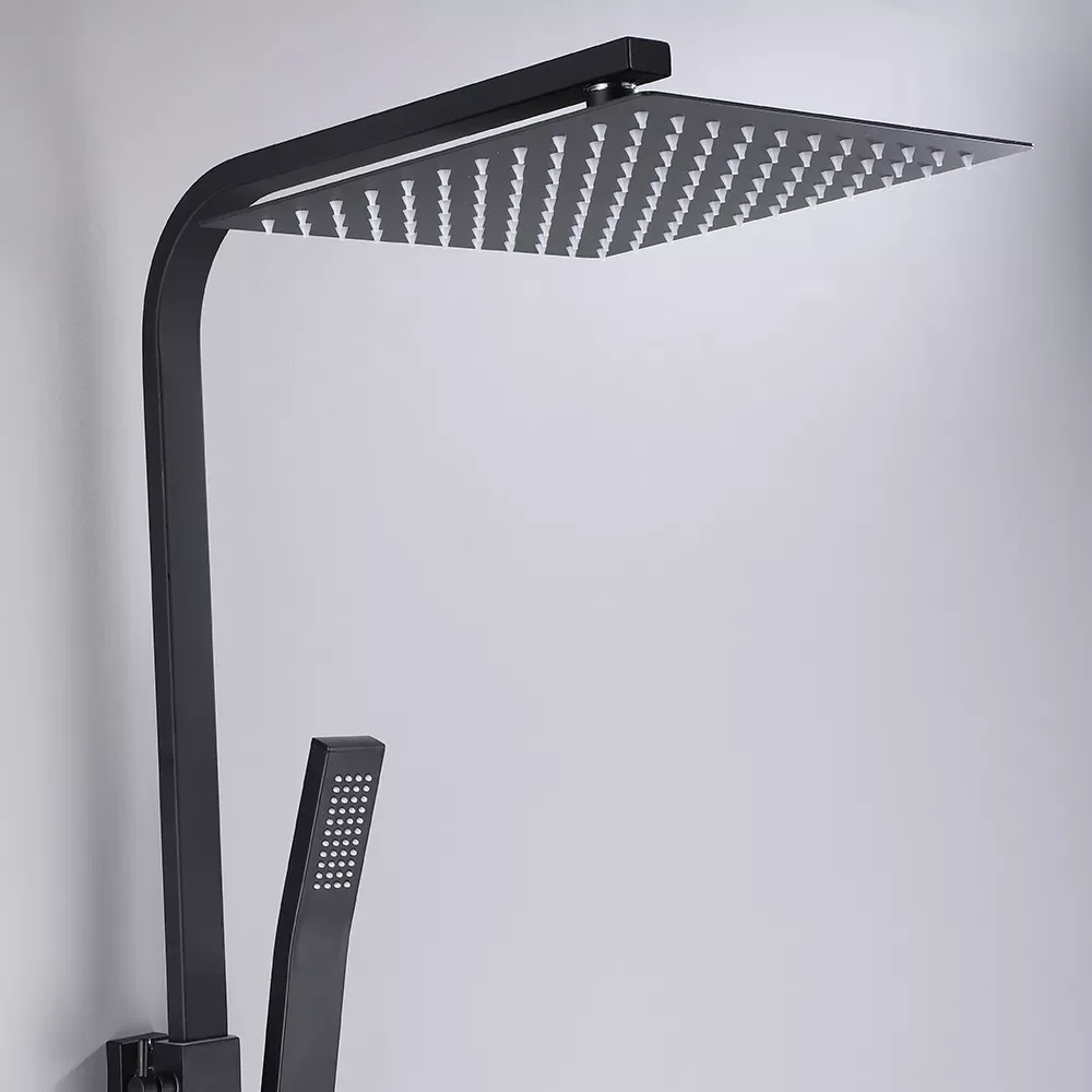

Black Thermostatic Shower Faucet Set Rainfall Multiple Types Long Spout Bathtub Tap With High Spray Bathroom Fauct