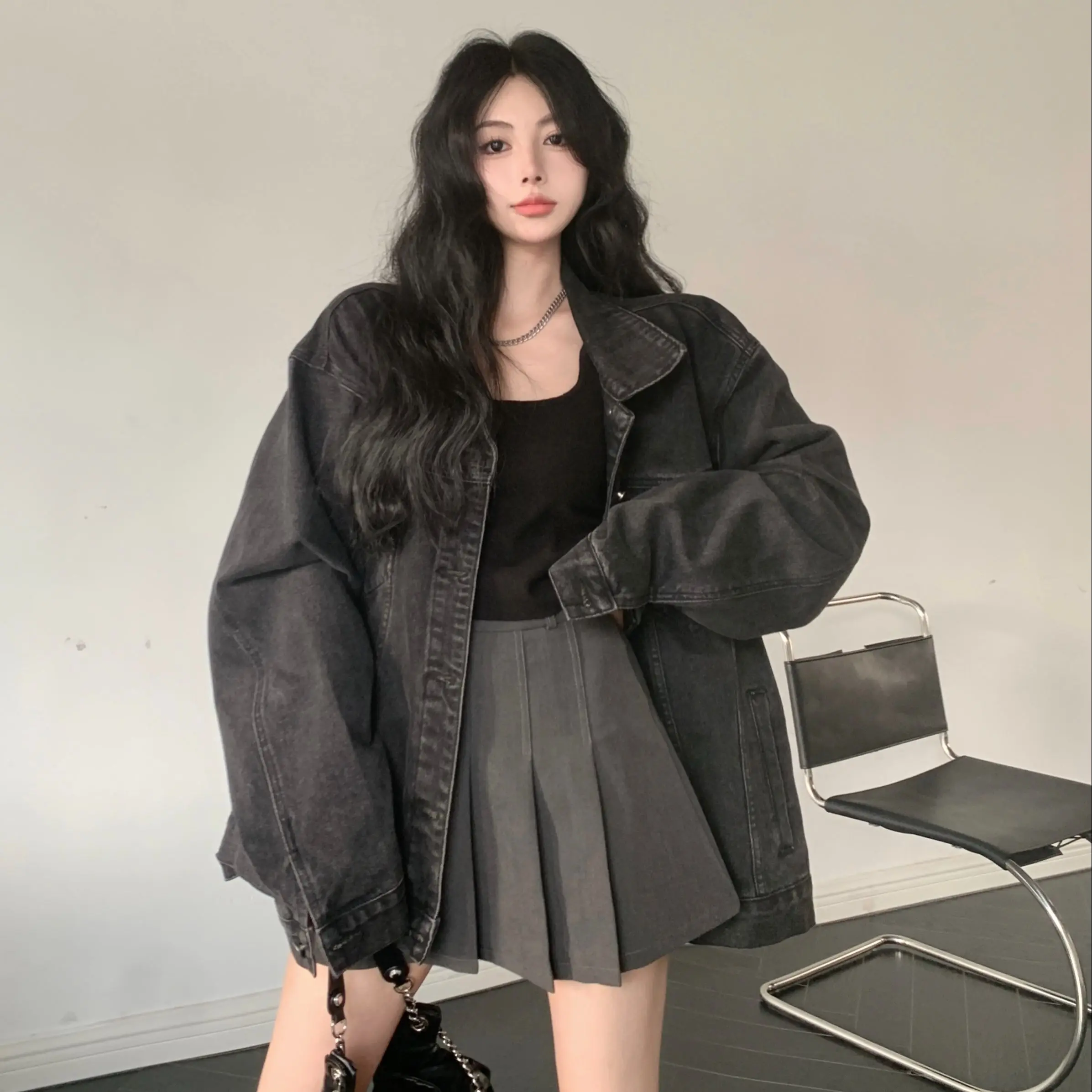 

Женская ковбойская куртка, черная универсальная куртка в Корейском стиле, весна-осень 2023