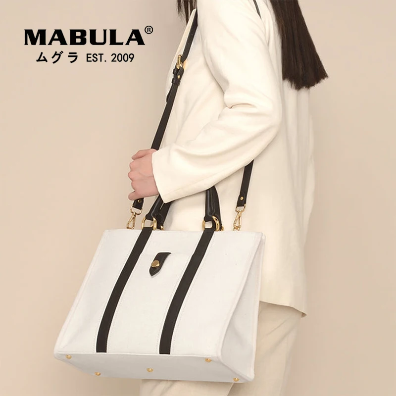 

MABULA Large Capacity Eco Friendly Canvas Totes For Women Casual White Top Handle Handbags Female Simple Crossbody Bags