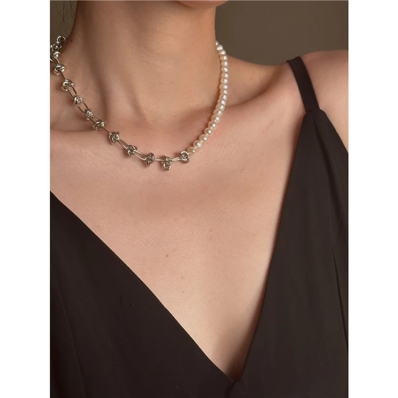 

Timeless Wonder Glam Natural Pearl Geo Knot Choker Necklace for Women Designer Jewelry Japan Trendy Gift Aesthetic Rare Top 5446