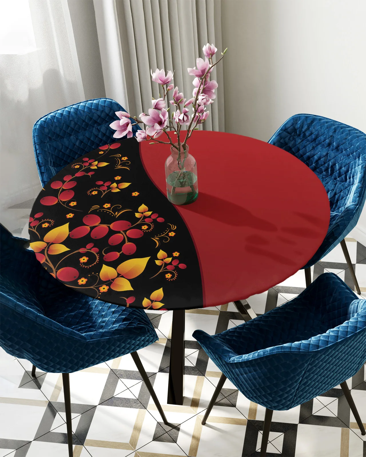 

Fallen Leaves Red Gradient Round Rectangular Table Cover Waterproof Elastic Tablecloth For Kitchen Table Cloth Home Decoration
