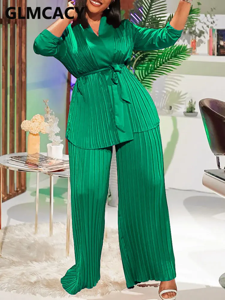 

Женский комплект из 2 предметов, плиссированный Кардиган с длинным рукавом и свободные брюки